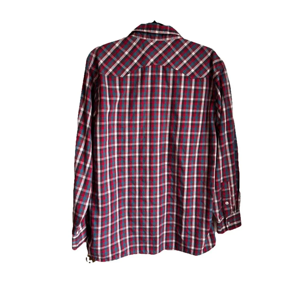 Levi’s‎ Western Pearl Snap Plaid Shirt Red Blue Mens L Y2K Cowboy Rodeo EUC